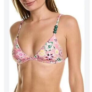 NWT Tanya Taylor Tia Bikini Top Floral Dahlia Beaded Straps Swim S Pink #4366